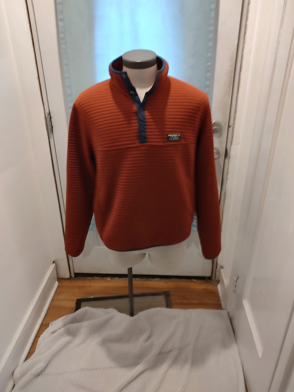 L.L. Bean Burnt Orange Quarter‑Placket Ribbed Pullover Sweater